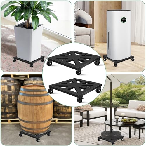 Llaxergu CADDY-MIZI-1 Plant Caddy With Wheels, 12'' 2 Pack Metal Rolling Plant Stand Square Plant Dolly With Iron Lockable Casters Heavy Duty Pot Mover Rollers, Holds Up 400 Lbs Planter thumb #6