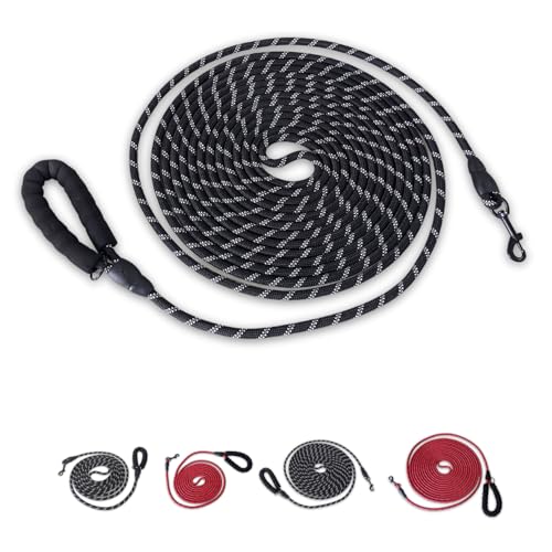Mablik® Correa Perro Larga Adiestramiento 10 Metros Negra (diámetro 1 cm), con Mosquestón de Alta Resistencia 360º y Empuñadura Suave. Correa Larga Perro Reflectante (Correa Negra, 10m)