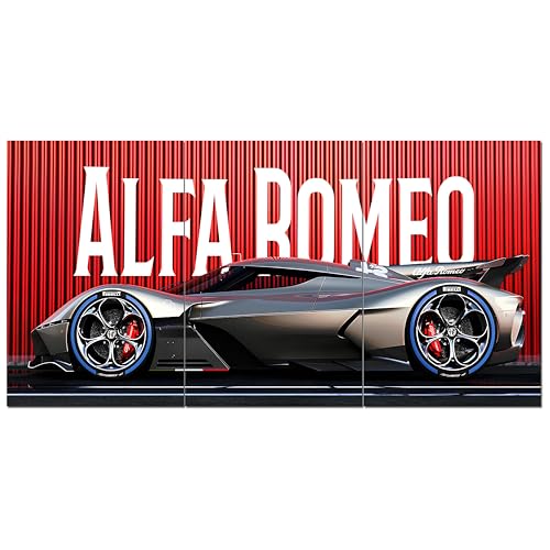 Image of Posternet Super Car Split Poster Set, 12 inch x 18 inch, Split Design Wall Decor Posters For Bedroom, Living Room, Office. (Alfa Romeo)