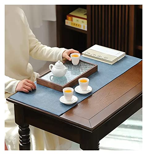 Chemin de table en cuir bleu imperméable 100x50 cm plusieurs tailles salon