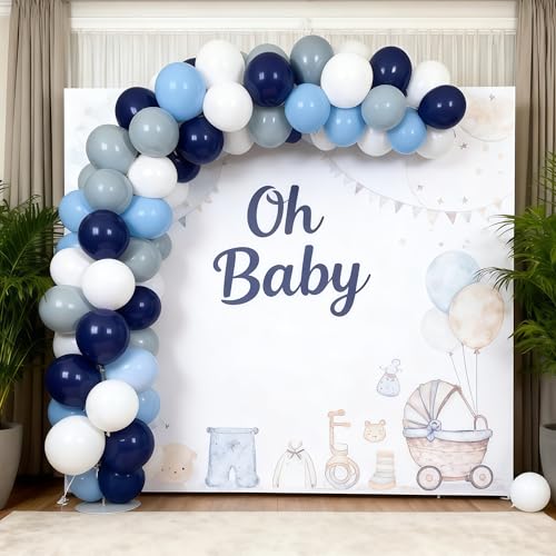 Image of Dusty Blue Balloons Denim Pastel Light Blue White Balloons Retro Jean Slate Haze Fog Pale Balloon Set for Kids Boys Baby Shower Bridal Birthday Wedding Gender Reveal Graduation Party Decorations