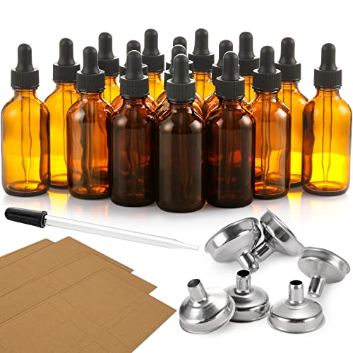 Dark Amber Dropper Bottles With 6 Small Funnels & 1 Long Glass Labels - 60Ml Tincture Eye Droppers For Essential Oils, Perfume, Hair / Body Liquids, 2 Oz, 24 Pcs #TOP7