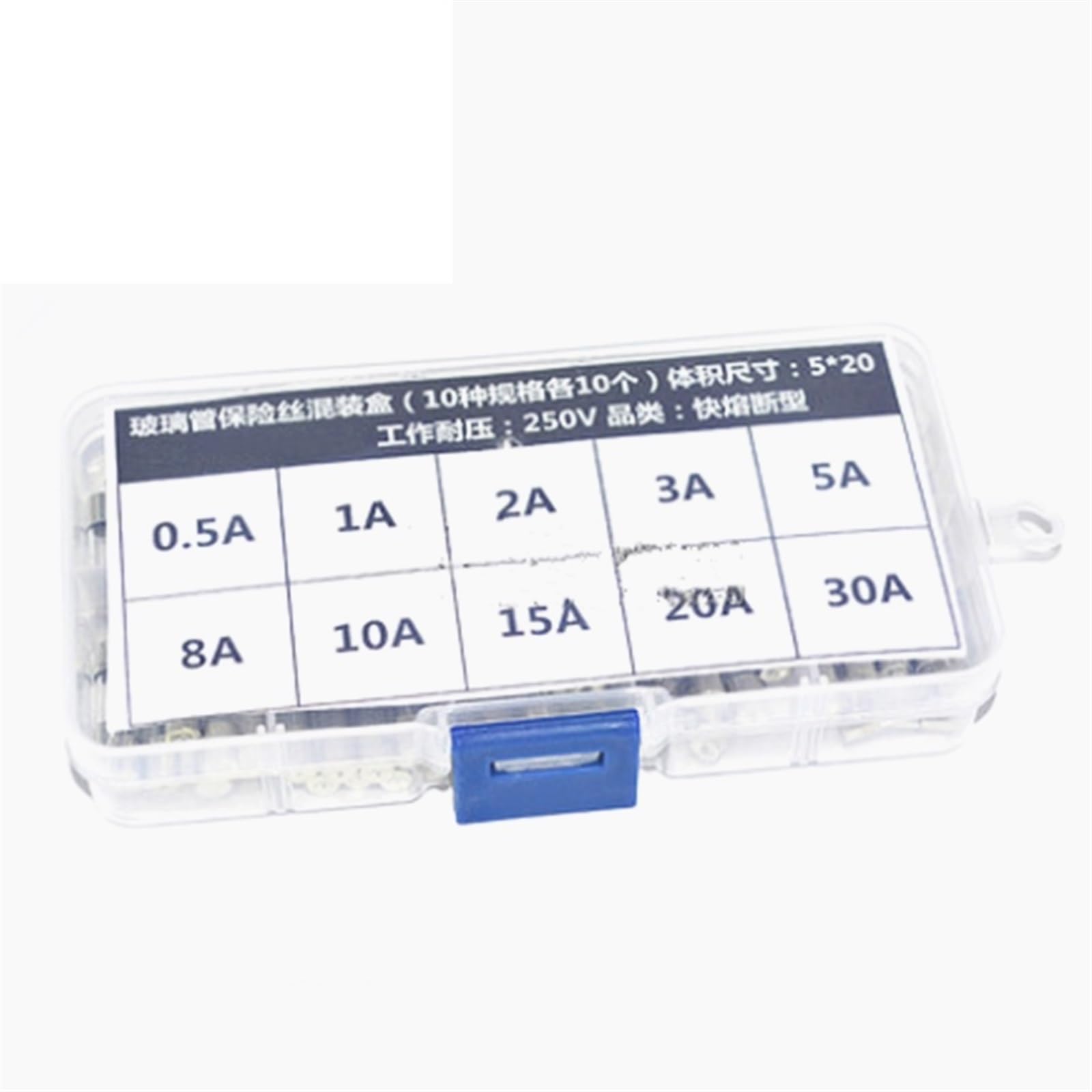 100Pcs 5x20mm Fast Blown Glass Tube/Ceramic Tube Fuse kit, Fast Blown Glass Fuse(Glass)