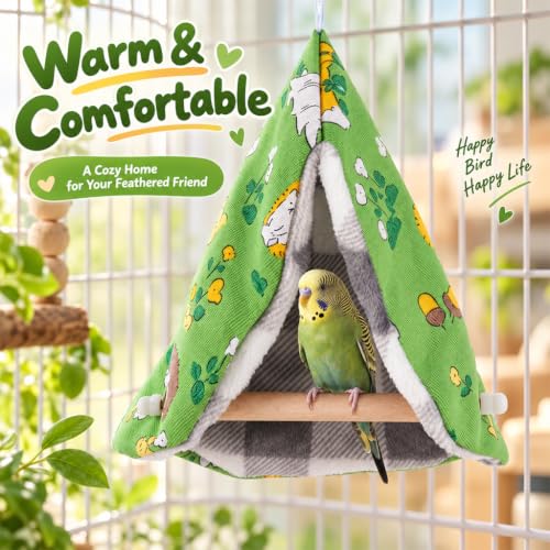 Image of Qpets Hanging Bird Tent Bed, Plush Nest with Wooden Perch for Small Birds