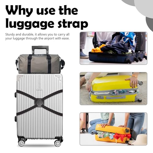 Image of Huakaile 2 Pack Luggage Straps for Suitcase, Adjustable Luggage Belt Bungees Straps with Buckle, Elastic Suitcase Straps Connectors for Travel Tie Down Backpack Bag Cruise Accessories (Black)