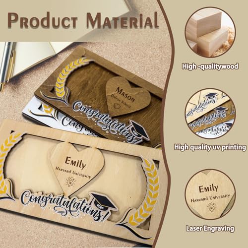 Personalized Wooden Graduation Money Clip Custom Engraved Graduation Gift with Name Class of 2025 Graduation Customized Gifts for College University Graduation Party Supplies (Money Box)4