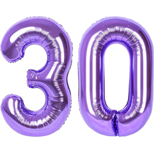 Image of Number Balloons for Birthday Decorations - 40 Inch Large Party Balloons 30, Purple Foil Number Balloons for Boys Girls, Balloons for Party Supplies