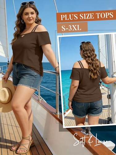 Image of Bliwov Womens Cold Shoulder Tops Short Sleeve Cute Sexy Summer Spring Beach Vacation T Shirts Fashion Outfits Basic Clothes