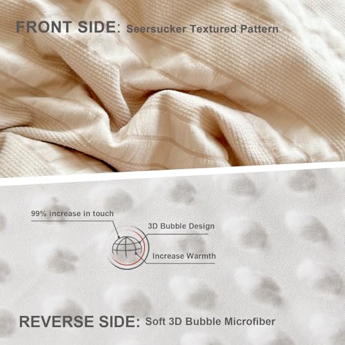 Image of tohrisa Boho Comforter Set Full Size Striped Pleats Bohemian Seersucker Bedding Set All Season Soft Cozy 3 Pieces Quilt with 2 Pillowcases(80 inchX90 inch Beige)