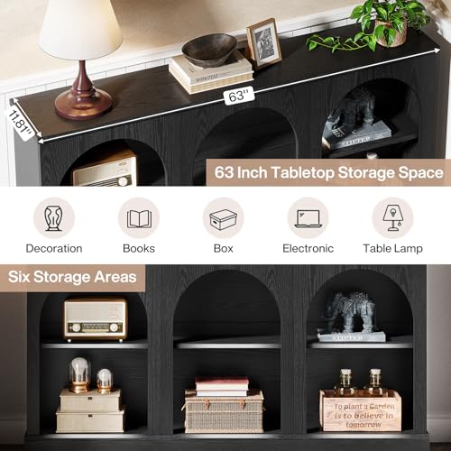 Image of Tribesigns Farmhouse Console Table, 63-Inch Long Entryway Table with 3 Tier Storage, Wooden Rectangular Sofa Table Behind The Couch for Entrance, Hallway, Living Room, Black