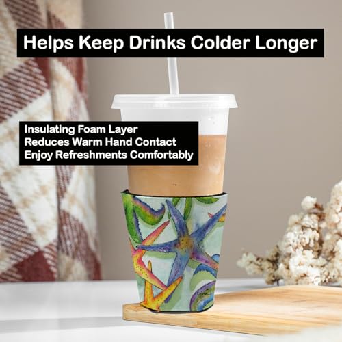 Image of Caroline's Treasures 8542RSC Starfish Red Cup Hugger Cup Cooler Sleeve Hugger Machine Washable Drink Sleeve Hugger Collapsible Insulator Beverage Insulated Holder
