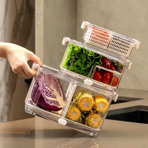 Felli Duo Fresh Produce Saver for Fridge, Fruit Vegetable Container with Vent & Drainage in Bottom for Wash, Colander St - Additional View