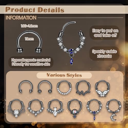 FASACCO 16G Septum Rings Septum Jewelry Septum Piercing Jewelry Cute Snake Butterfly Septum Ring Daith Earrings3