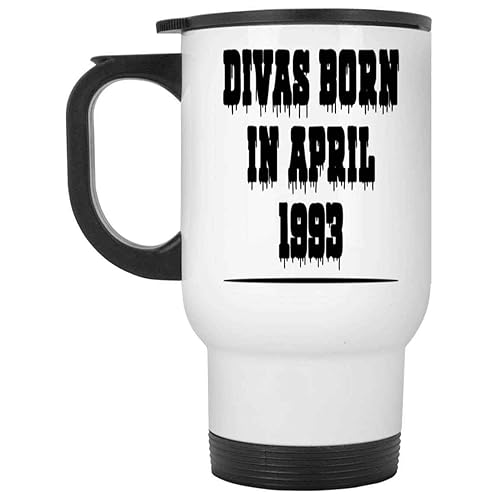 Miniatura 1 de Inspirational Gift April Birthday Gift for Divas - Ideal Present for 1993 Borns on Large 14 Oz White Stainless Steel Travel Mug