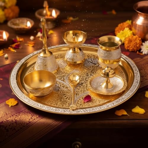 Best Puja Thali Sets: Stainless Steel vs Brass 28 Brass Pooja Thali Set (10inch) | Puja Thali Set with Pooja Items