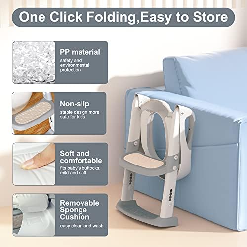 GLAF Potty Training Toilet Seat for Toddler with Step Stool Ladder for Boys Girls Kids Potty Seat for Toilet 2 in 1 Foldable Adjustable Potty Chair with Soft Cushion and Non-Slip Wide Steps (Grey) — view 2