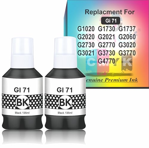 Image of CANOFF GI 71 Black Ink Compatible for Canon Printer G1020 G1730 G1737 G2020 G2021 G2060 G3020 G3730 G3770 G4770 (Gi-71 Black 2pc. x 135ml)
