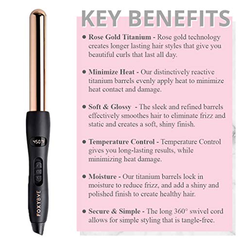 Foxybae Wanderlux 25Mm Professional Curling Wand, Rose Gold Titanium Hair Wand Curling Iron For Long Hair W/ Temperature Control, Auto Shut Off & Lcd Display, 1 Hair Curler Wand, Hair Styling Tools #TOP2