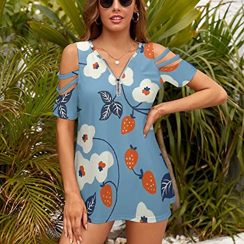 KccOsg Túnica feminina para usar com leggings, túnicas florais com ombro vazado, ajuste solto, zíper
