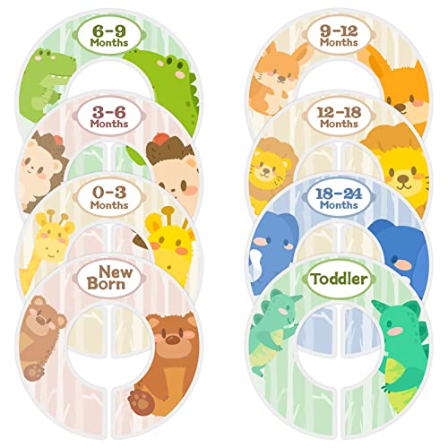 Image of Upain Baby Closet Size Dividers for Clothes Set of 8 Nursery Floral Animal Starry Sky Clothes Organizer by Size/Ages from Newborn to Toddlers Wardrobe Hanger Dividers for Unisex Baby Girls Boys