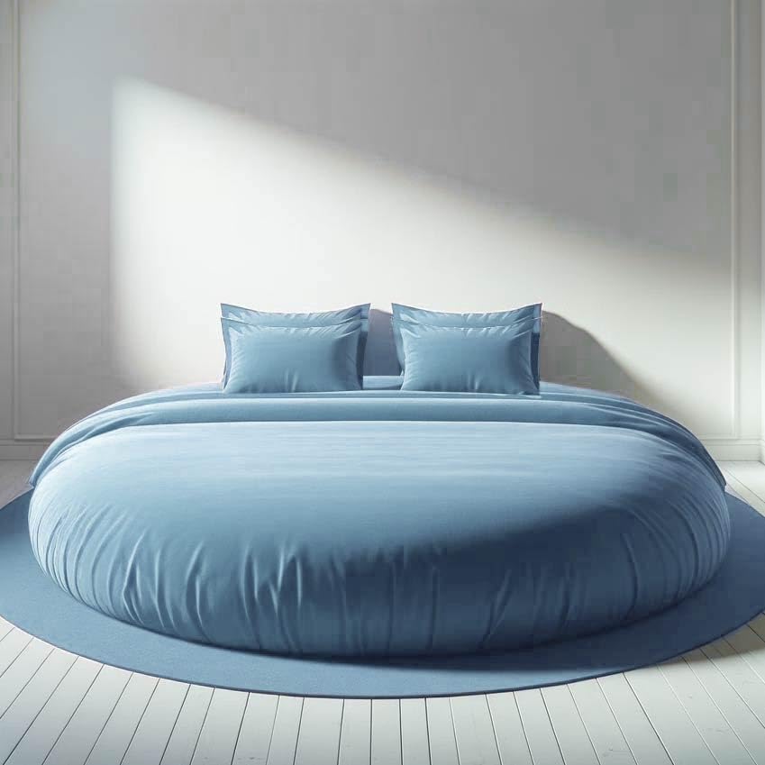 SOFT & SOFT AP Rotondo Completo Lenzuola per Letto Rotondo con 4 FEDERE-Azzurro
