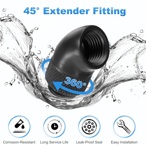 Adaptador de codo de 45 G1/4 macho a hembra extensor negro sistema refrigeración agua PC 5