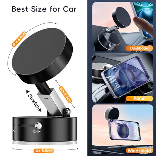 Image of (1 Year Warranty) Advanced 360 Magnetic Suction Phone Stand - Foldable Vacuum Mount for Car Dashboard, Mirror & Smooth Surfaces, Universal Compatibility for All Smartphones