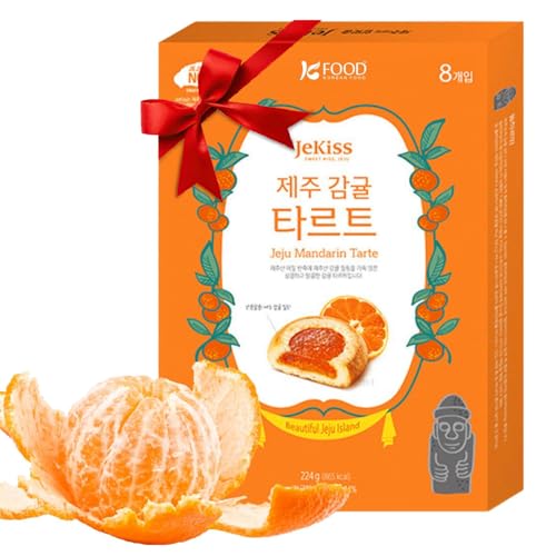 Korean Food JEKISS Jeju Tangerine Tarte (7.9oz, 8ea) - Authentic Jeju Island Mandarin Jam & Soft Buckwheat Pastry, Individually Wrapped Korean Snack Dessert Gift