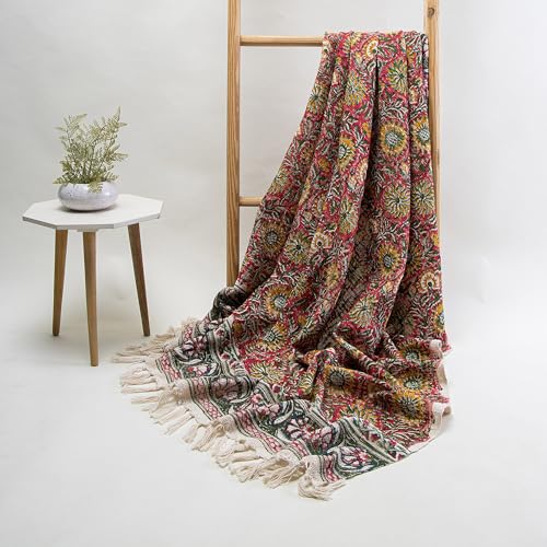 Image of Surajmukhi Flower Cotton Throw Blanket - Soft, Lightweight, Stylish Floral Pattern for Couch, Sofa, Bed - Perfect for Home Decor & Cozy Comfort 50X60 Inches (Multi-Color 04)