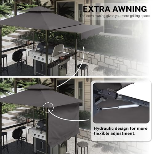 Image of MASTERCANOPY 11x5 ft Grill Gazebo with Side Awning & LED Lights, Dark Gray