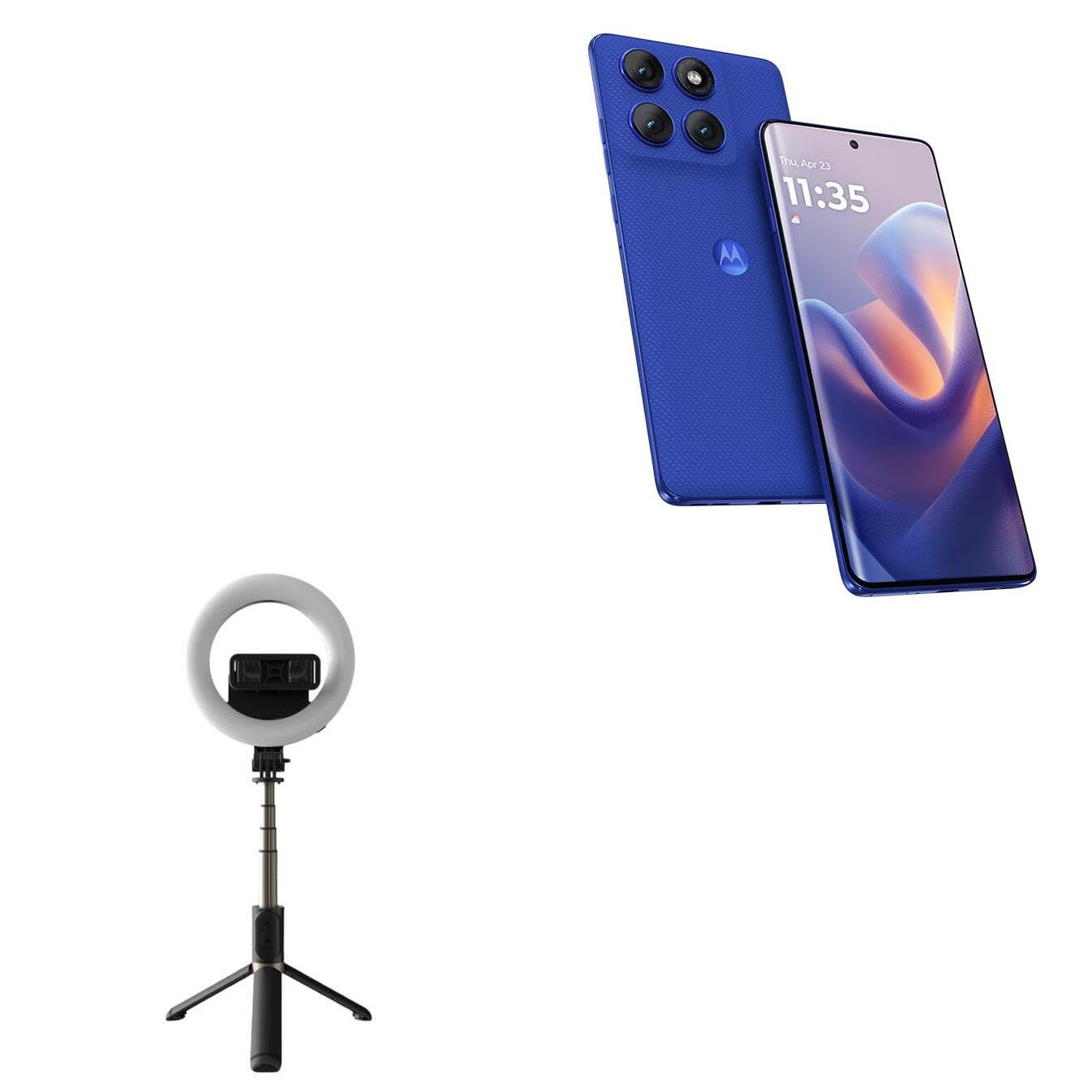 BoxWave Stand and Mount Compatible with Motorola Edge 60 Pro - RingLight SelfiePod, Selfie Stick Extendable Arm with Ring Light - Jet Black