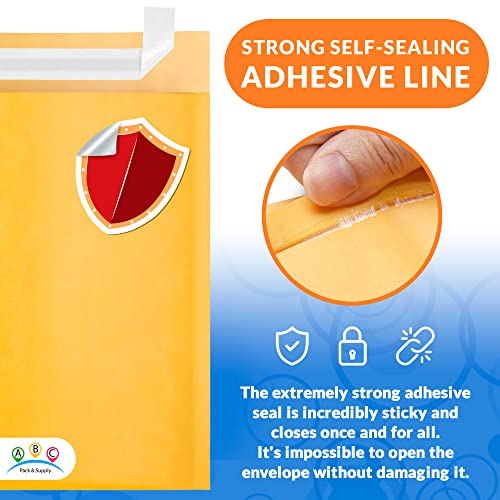 ABC Kraft Bubble Mailer 10 x 18 cm. Pacote com 50 envelopes de bolha Kraft amarelos. Envelopes autos