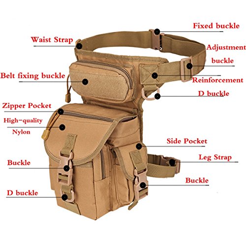 Rullar Multi-Purpose Hiking Waist Fanny Pack Tactical Military Drop Leg Bag Running Backpack Outdoors Camping Motorcycle Bike Cycling Pouch Shoulder Bag Khaki - Image 4