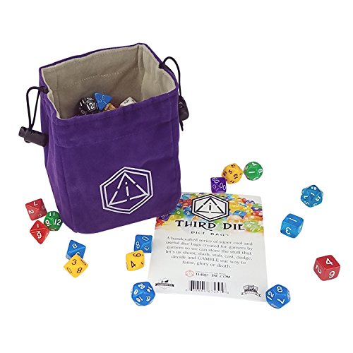 Third Die Dice Bag - Handcrafted and Reversible Drawstring Bag That Stands Open On The Table - for All Your Gaming Needs - Purple and Light Gray