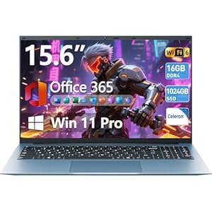 Naclud Computadora portátil de 15.6 pulgadas, Windows 11 portátiles con 16 GB de RAM 1024 GB SSD, Celeron N5100, Office 365, IPS FHD, WiFi 6, batería de 53.2 Wh, visualización de 180°, HDMI