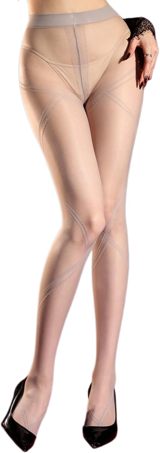 Women's Sheer Tights Pantyhose Stockings Crisscross Straps Patterns High Waist Pantyhose