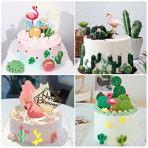 Mujiang Tropical Leaf Silicone Molds Cactus Fondant Mold Flamingo Monstera Leaves Candy Mold For Cake Decoration Cupcake Topper Chocolate Gum Paste Polymer Clay Set Of 4