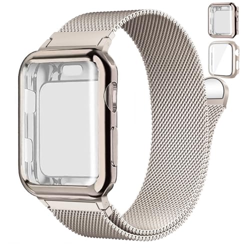Magnetic Band and Case for Apple Watch Band 40mm 41mm 38mm 44mm 45mm 46mm 42mm Women/Men,Stainless Steel Milanese Loop Bracelet Strap with Cover Combo iWatch series 11 10 9 8 7 6 5 4 SE Ultra/2 3 49mm
