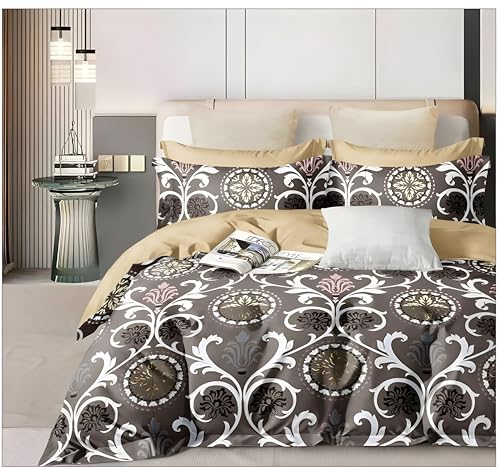 Image of 200 TC Cotton Bedsheet Set with 2 Pillow Covers | King Size Soft Breathable Wrinkle Free - Floral Printed Double Bedsheets | Bed Size 78x78x10 Inches | Pillow Covers Fit Up to 10 Inch