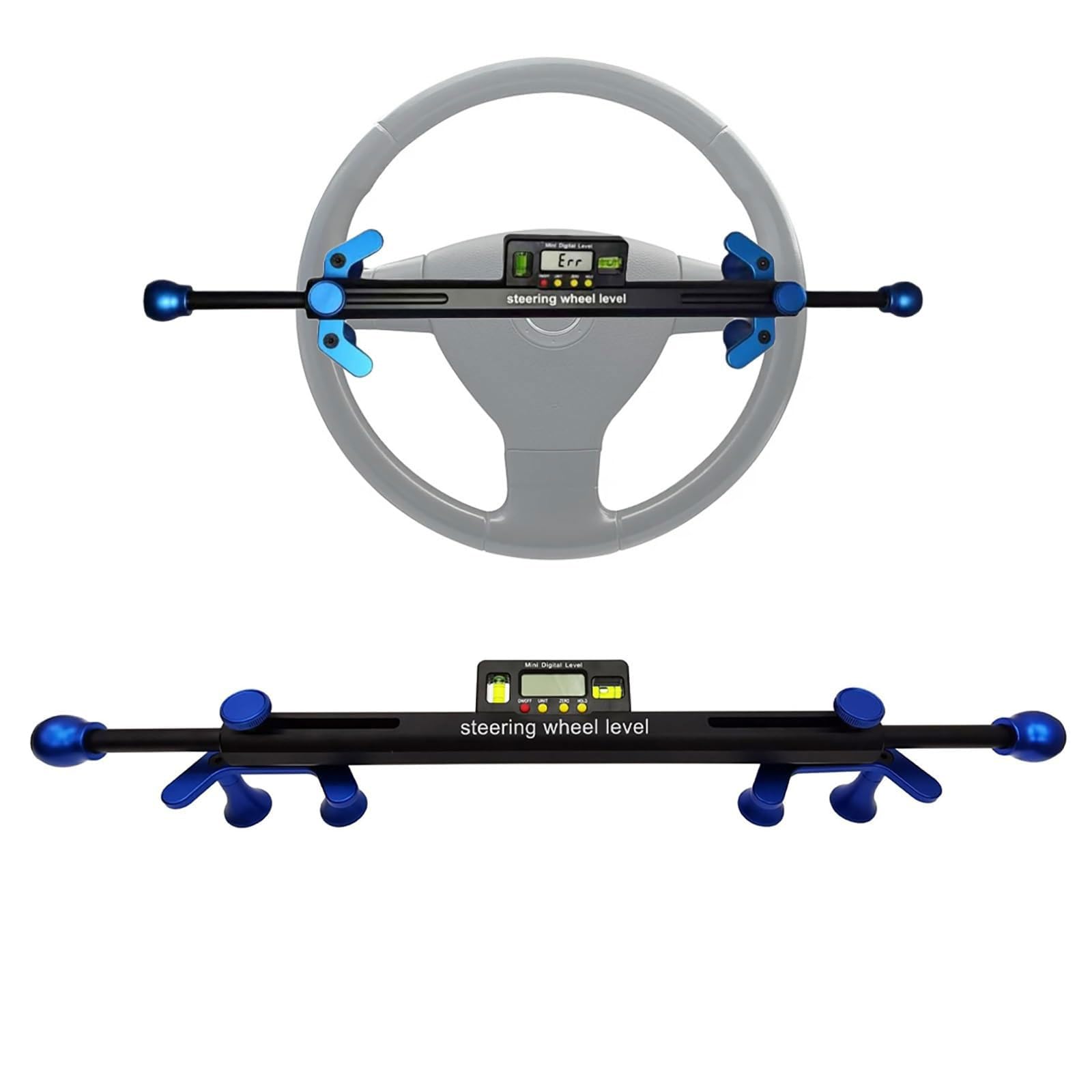 Wyrównywacz poziomu kierownicy z elektronicznym miernikiem pozycjonowania, regulowany zakres pomiarowy 19-37 cm, ± 90°, 4 tryby pomiaru do naprawy samochodu