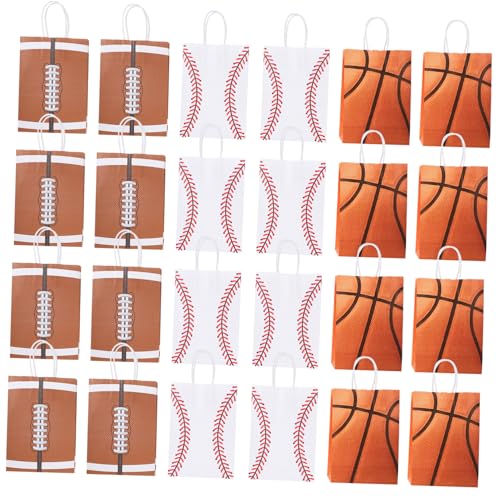 Mobestech 24 piezas Bolsas de Regalo Deportivas Plegables con Diseño de Balón para Cumpleaños y Fiestas Bolsas para Dulces y Pequeños Obsequios Decoración Temática de Baloncesto Béisbol y