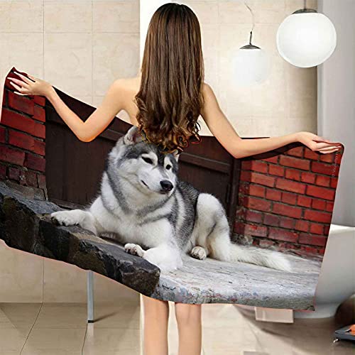 OBEZZX Serviette de Plage 150x200cm Husky sibérien Serviette de Bain Enfant Adulte Drap de Plage Doux Microfibre Absorbant Idéal pour Voyage Plage Piscine Sport Drap de Plage Cover