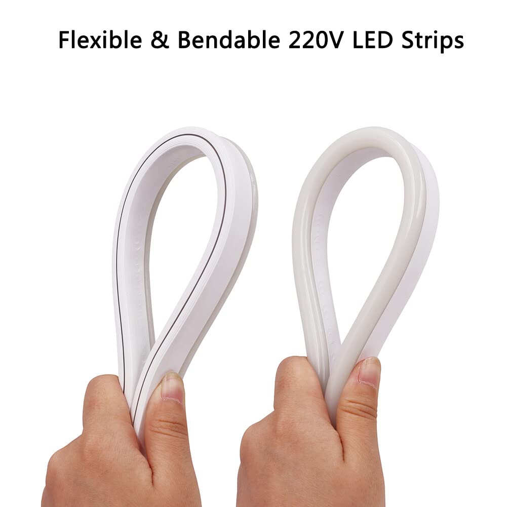 Neon LED Streifen 10M,AC 220V 2835 1200LEDs Silikon Flexibler Neonstreifen, Wasserdicht Warmweiß Neon LED Lichtband mit EU Netzstecker für Schlafzimmer, Weihnachtsfeier