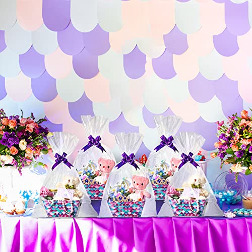 12 Set Basket For Gifts Empty Mermaid Party Gift Boxes Mermaid Goodie Bags Under The Sea Party Favor Treat Boxes With Cellophane Bags Bows Cards Stickers Envelopes For Mermaid Birthday Party Decor #TOP3