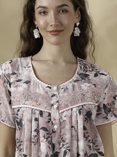 Image of 9shines Label Stylish Chikankari Cotton Nighty Maxi for Women | Full Length Nightgown | Nightdress with Pocket | Embroidery Nighty | Soft Comfortable Cotton Nightwear (1545)