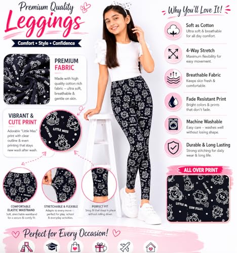 Image of BODYCARE Kids Girls Cotton Leggings | Soft Stretchable Pants, Playtime, Yoga & Casual Wear | Comfortable Elastic Waist Leggings for Toddler & Kids Girls
