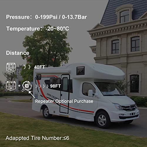 B-Qtech Tire Pressure Monitoring System Rv Solar Wireless Tpms For Trailer Travel Motorhome(0~199Psi) With 6 Sensors, 5 Alarm Modes Tire Pressure Real-Time Monitor Alarm System, Brightness Adjustable #TOP7