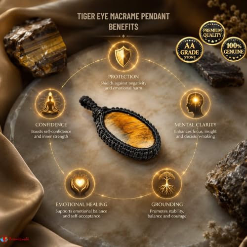 Image of REMEDYWALA Gemstone Macrame Pendant for Reiki & Crystal Healing, Natural Stone