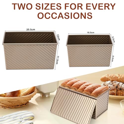 Set di 2 stampi antiaderenti per pane in cassetta con coperchio, ideale per cuocere pane, toast, panini e torte, perfetto per grigliare e cucinare (oro rosa) - immagine 3