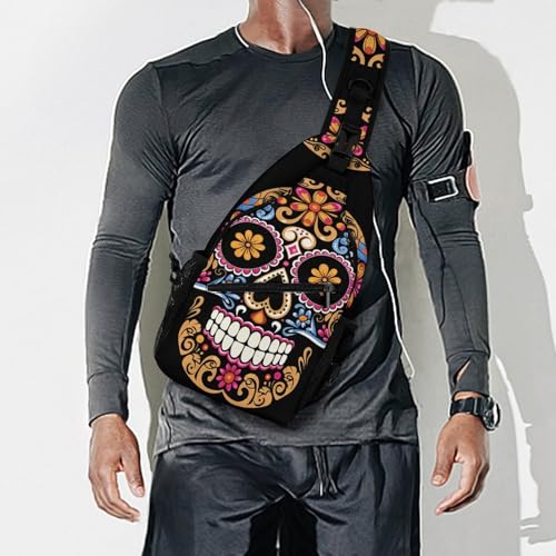 Bolso cruzado tipo sling con calavera dibujada, 38x20cm miniatura 7